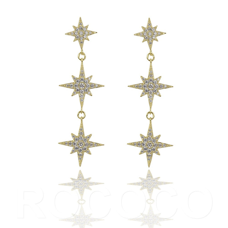 Rose Gold Three shining stars earrings